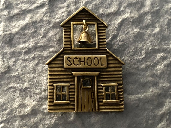Vintage JJ School House With Dangle Bell Charm Br… - image 1
