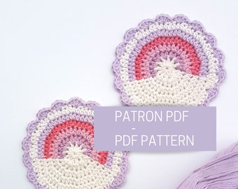 Patron PDF pour crocheter un sous-verre arc-en-ciel, tutoriel numérique sous-tasse arc-en-ciel en crochet