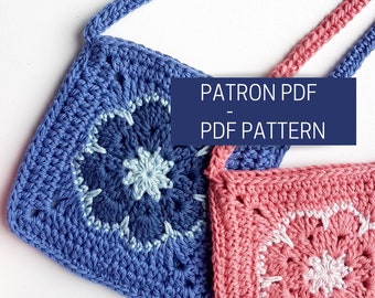 Tutoriel pour sac fleur au motif "African flower" en crochet, patron PDF crochet pour sac en granny squares fleur