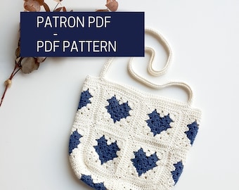 PDF-Häkelmuster für eine Herztasche im Granny Square-Stil, PDF-Muster für eine gehäkelte Herztasche
