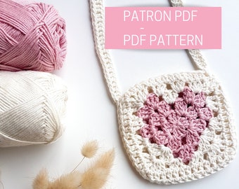 Muster für eine kleine gehäkelte Herztasche, Fotoanleitung zum Häkeln einer kleinen herzförmigen Granny-Square-Tasche