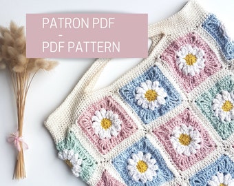 Granny squares handbag crochet tutorial, flower crochet bag pattern, flower granny squares bag PDF pattern