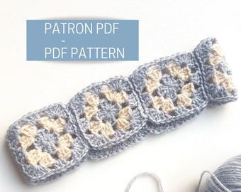 Patron PDF pour crocheter un bandeau cache-oreilles ou headband au crochet en granny squares