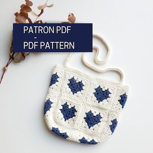 PDF crochet tutorial for a heart granny squares bag, crochet pattern for a heart crochet bag