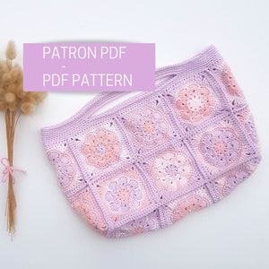 Crochet flower bag pattern, PDF tutorial to crochet a granny squares bag with flowers design