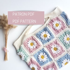 Granny squares handbag crochet tutorial, flower crochet bag pattern, flower granny squares bag PDF pattern