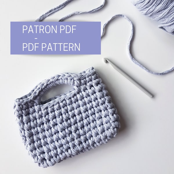 Easy crochet bag pattern in tshirt yarn, crochet fabric yarn handbag pattern, easy crochet clutch PDF pattern