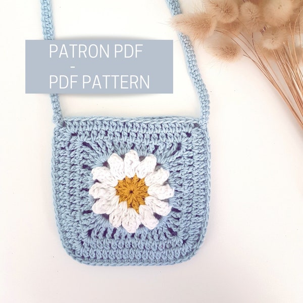 Tuto sac marguerite en crochet, patron pour sac granny square au crochet, modèle PDF pour crocheter un sac granny motif fleurs