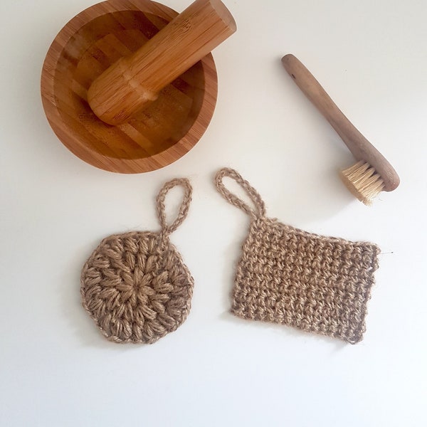 Washable tawashi sponge in jute thread, scratching sponge / crochet gratounette in jute thread, zero waste sponge