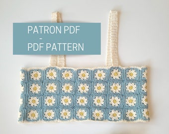 Tutoriel crop top en crochet, patron PDF pour crocheter un top en granny squares au motif fleurs