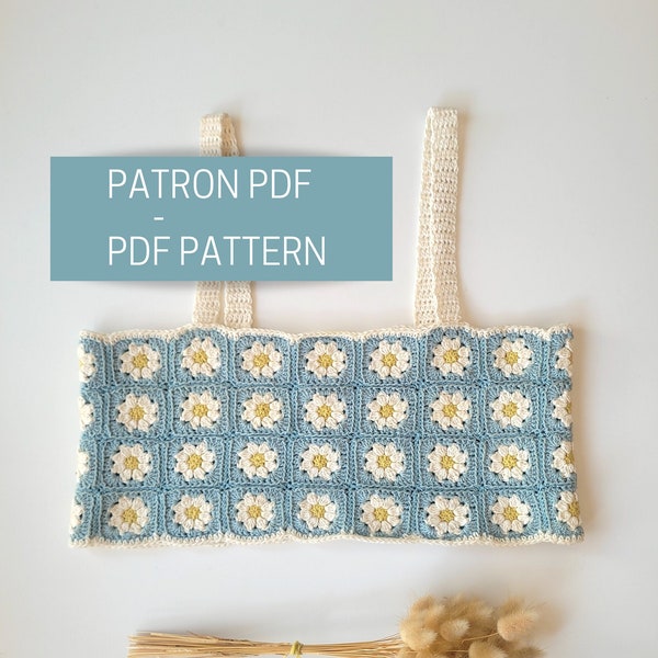 Tutoriel crop top en crochet, patron PDF pour crocheter un top en granny squares au motif fleurs
