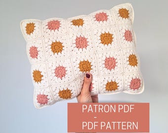 Tutorial de almofada de crochê Granny Square, molde em PDF para fazer uma almofada decorativa vintage em crochê