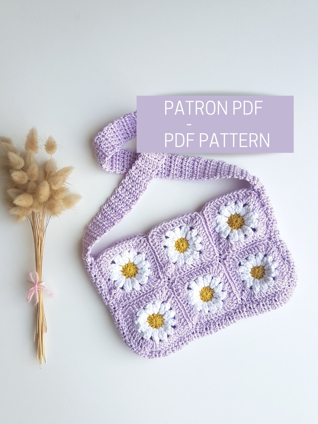 Daisy Granny Square Bag Pattern, Crochet Pattern for Crochet Flower Bag