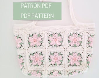 Cherry blossom granny square crochet bag tutorial - PDF crochet pattern