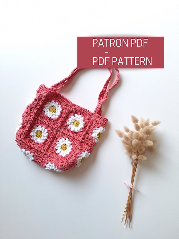Crochet Flower Bag Pattern Crochet Daisy Purse PDF Tutorial Pattern to Crochet a Granny Squares Bag With Flowers Design Etsy