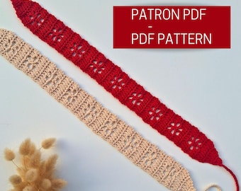 Crochet headband tutorial with floral openwork pattern, PDF pattern for crocheting a floral motif hairband