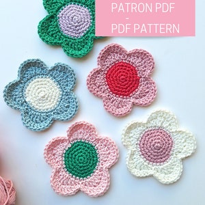 Crochet flower coaster pattern, easy crochet flower PDF tutorial, beginner friendly flower coaster template