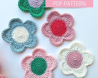 Crochet flower coaster pattern, easy crochet flower PDF tutorial, beginner friendly flower coaster template