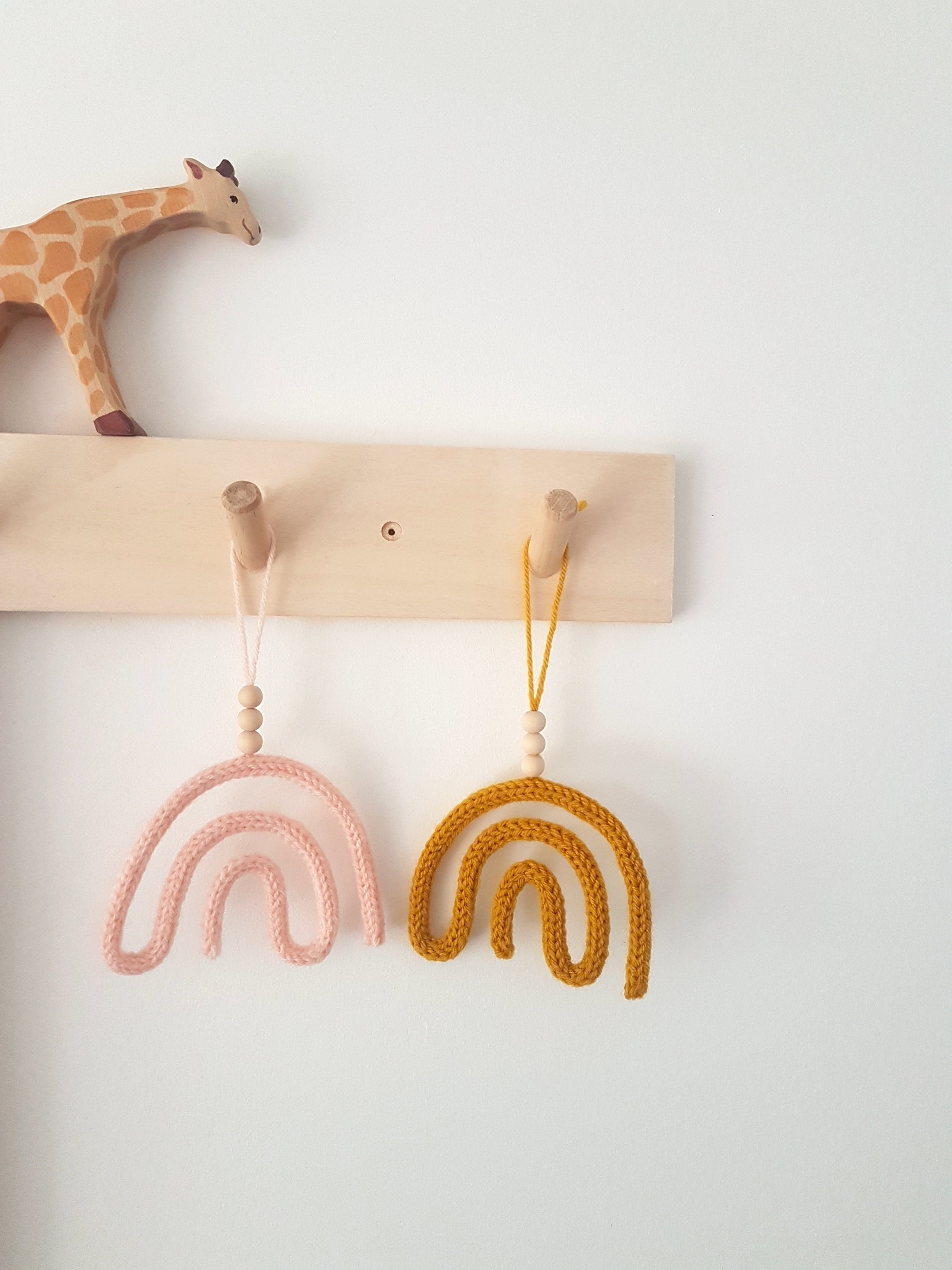 Suspension Arc-En-Ciel en Laine et Perles Bois, Arc Ciel à Accrocher Pour Décoration Murale Chambre 