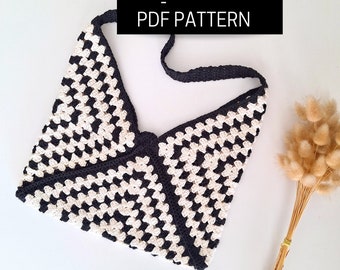 Tutoriel sac en crochet noir et blanc, patron PDF crocheter sac en granny squares graphiques noirs et blanc
