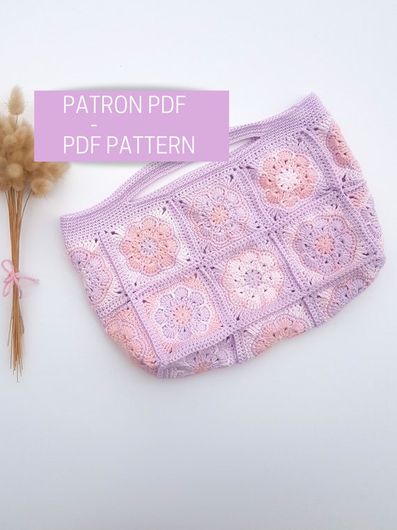 Patron crochet PDF sac granny fleurs – Tutoriel crochet sac cabas à main – Modèle à crocheter en granny squares motif fleuri