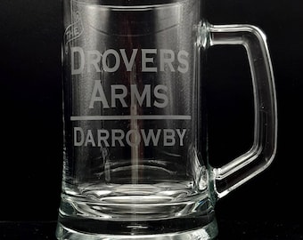 All Creatures Great and Small inspired Drovers Arms Hand Etched Pint Glass Tankard - Personalised