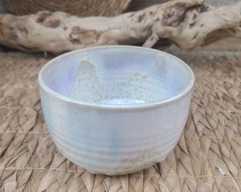 Stoneware bowl made on a potter&#39;s wheel, white with shades of pink and turquoise blue, handmade bowl for your kitchen