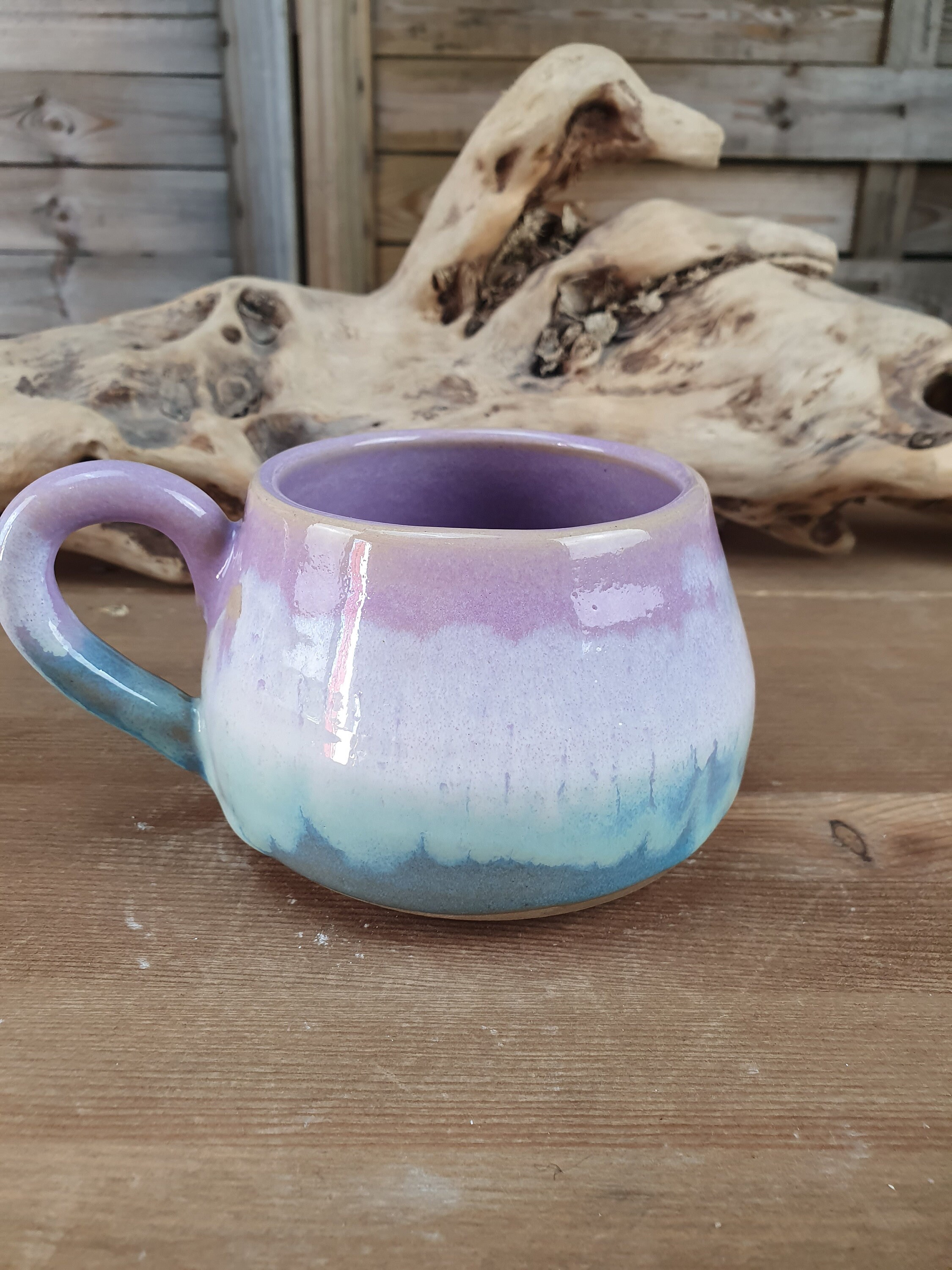 Tasse en Grès Émaillé, Blanche, Rose et Turquoise Pour Le Thé