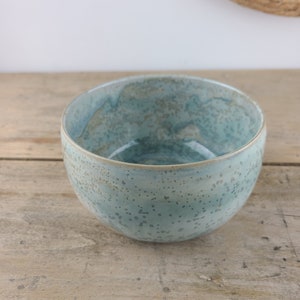 Enamelled stoneware bowl made on a potter's wheel, crystallized water green, artisanal bowl for your kitchen image 4