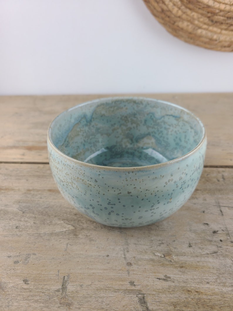 Enamelled stoneware bowl made on a potter's wheel, crystallized water green, artisanal bowl for your kitchen image 4