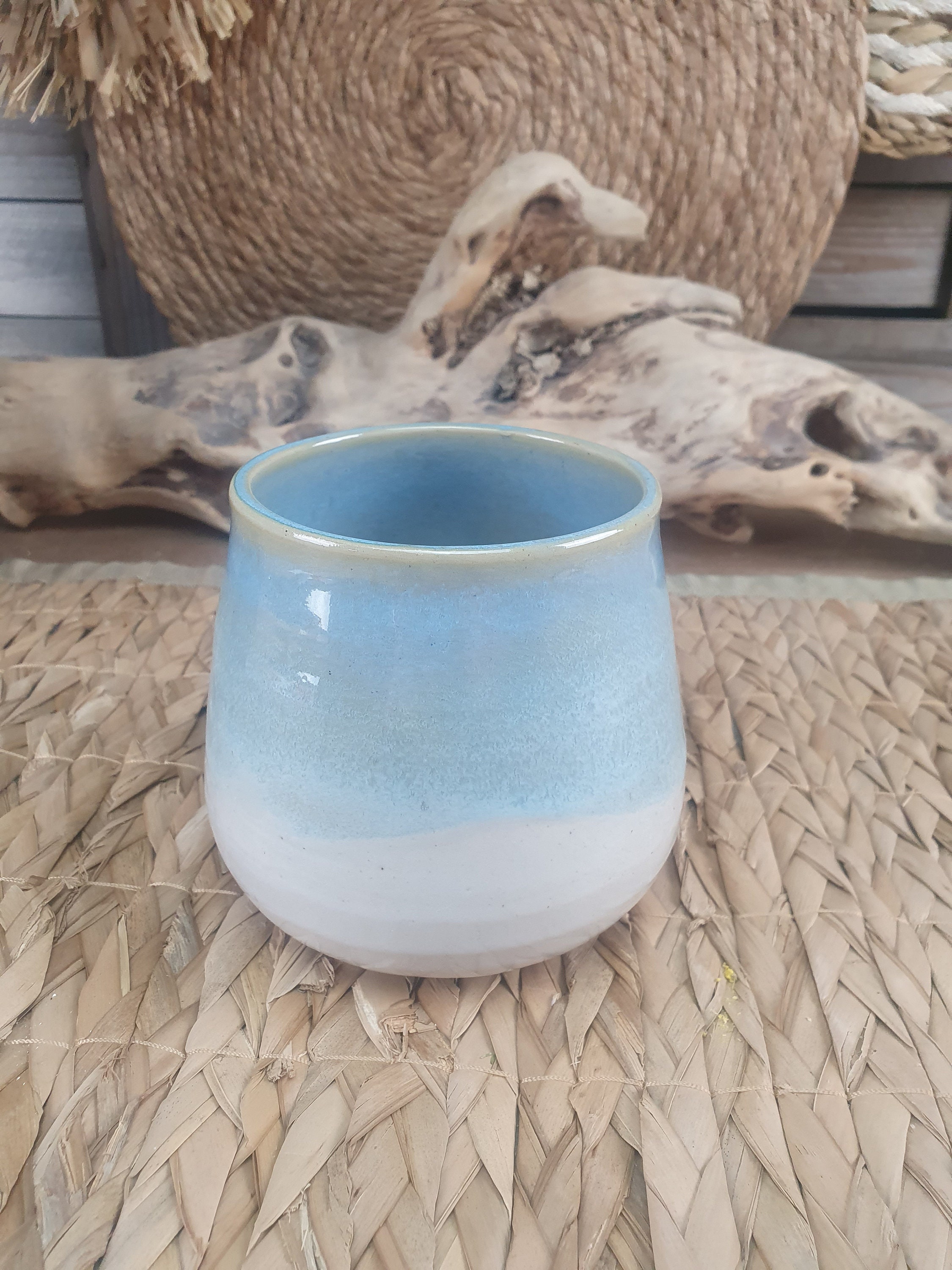 Pots avec Trous, Pour Cuisine ou Salle de Bain en Grès Émaillé, Blanc et Bleu Turquoise Votre Bain