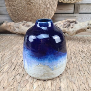 White and dark blue ceramic vase, handcrafted creation for your interior decoration