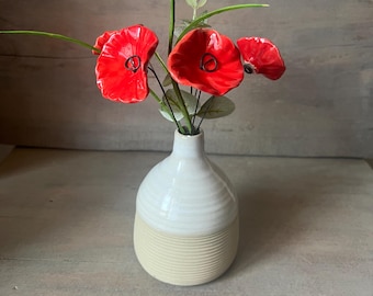 Bouquet of 5 small red earthenware flowers – handcrafted floral decoration – handmade home decor – original interior decoration