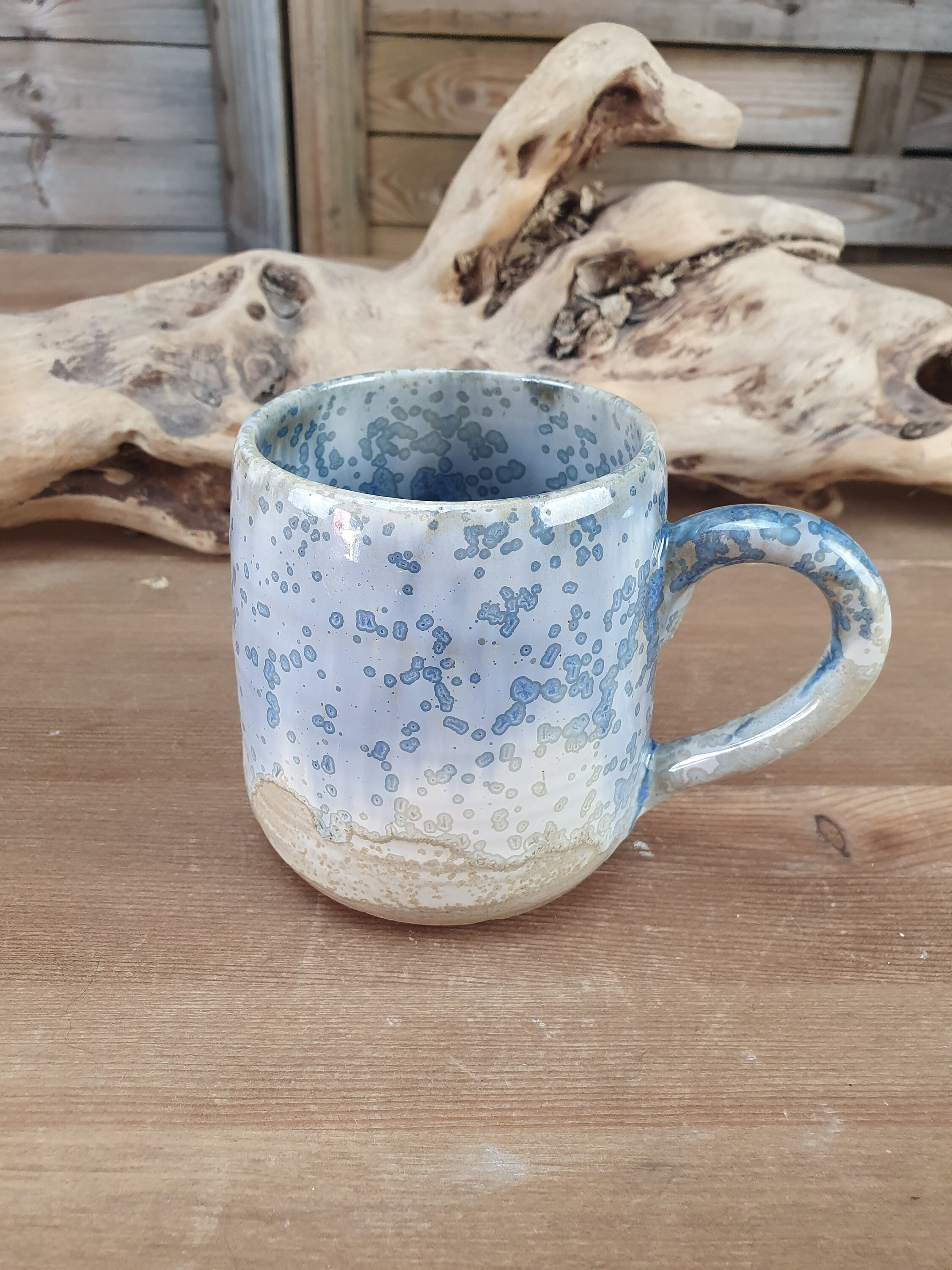 Tasse, en Grès Émaillé, Bleue et Blanche Pour Le Thé ou Café, Fabrication Artisanale