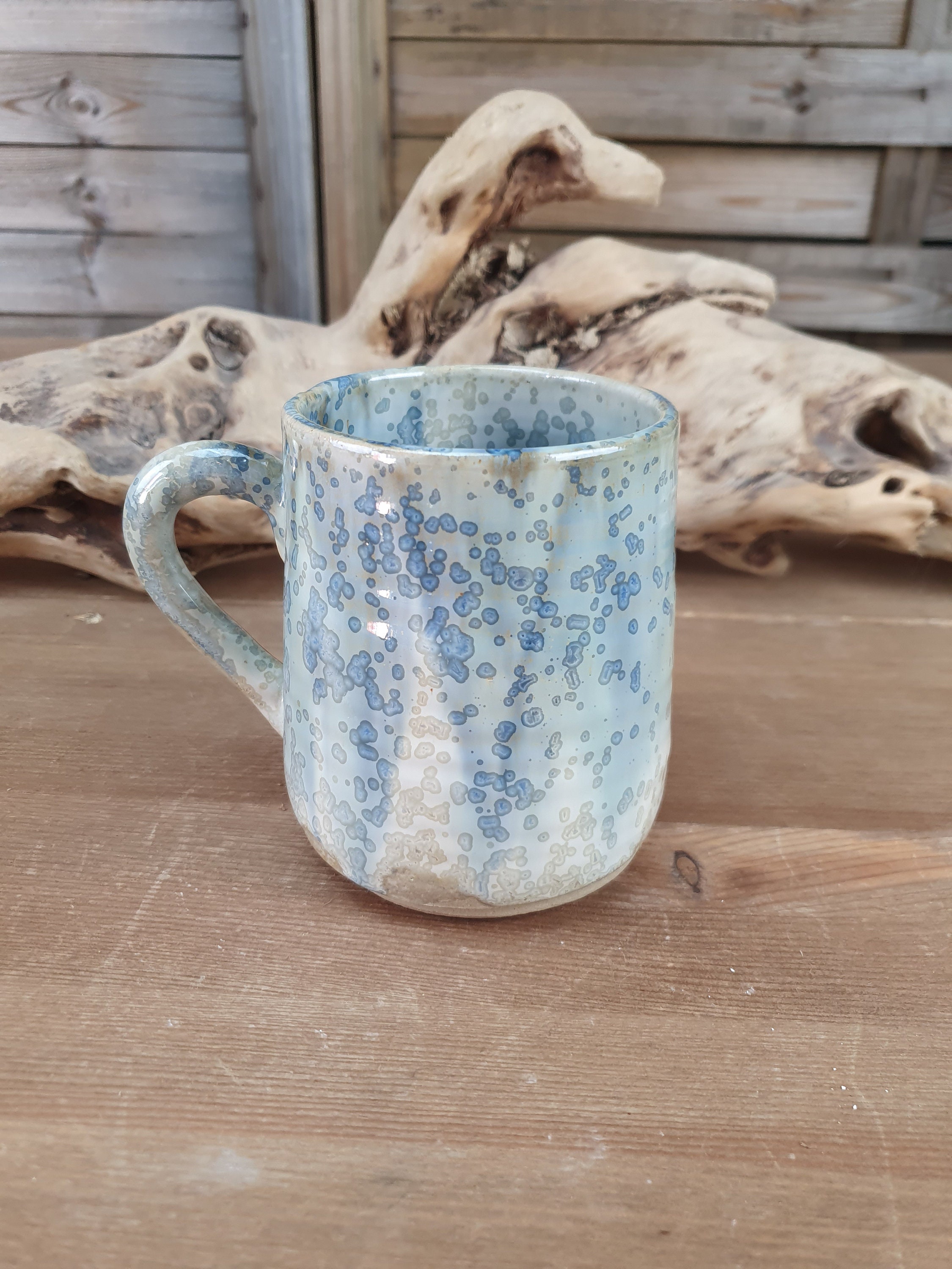 Tasse, en Grès Émaillé, Bleue, Verte d'eau et Blanche Pour Le Thé ou Café, Fabrication Artisanale