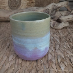 Cup without handle/tumbler in white, turquoise and pink enamelled stoneware for your hot drinks, tea, coffee or hot chocolate image 5