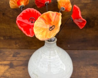 Handmade ceramic flower bouquet – sustainable handcrafted decoration – decorative stoneware flowers – original gift idea –