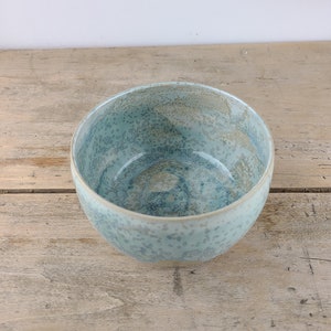 Enamelled stoneware bowl made on a potter's wheel, crystallized water green, artisanal bowl for your kitchen image 3