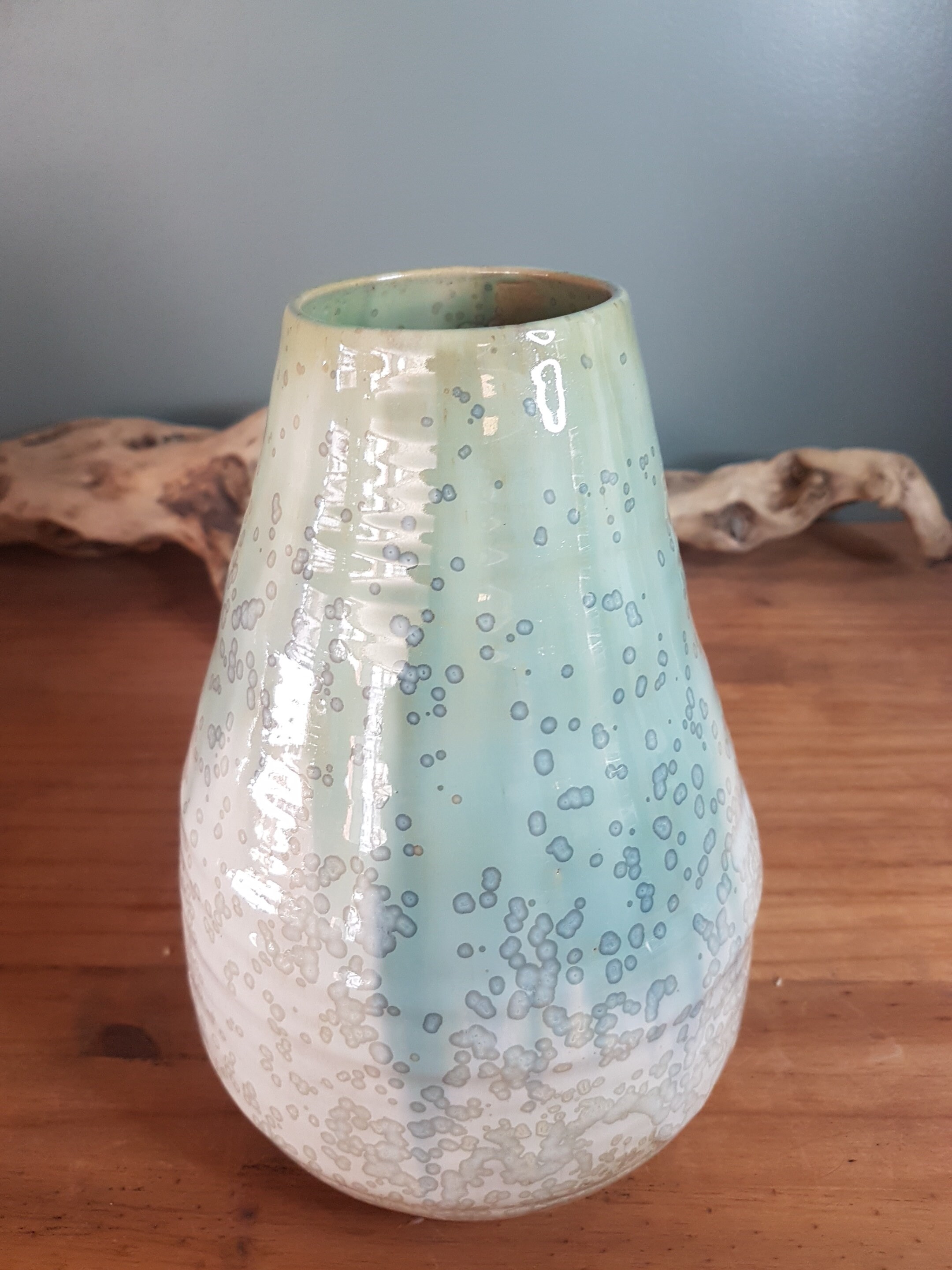 Large white and green ceramic water vase handcrafted creation Etsy