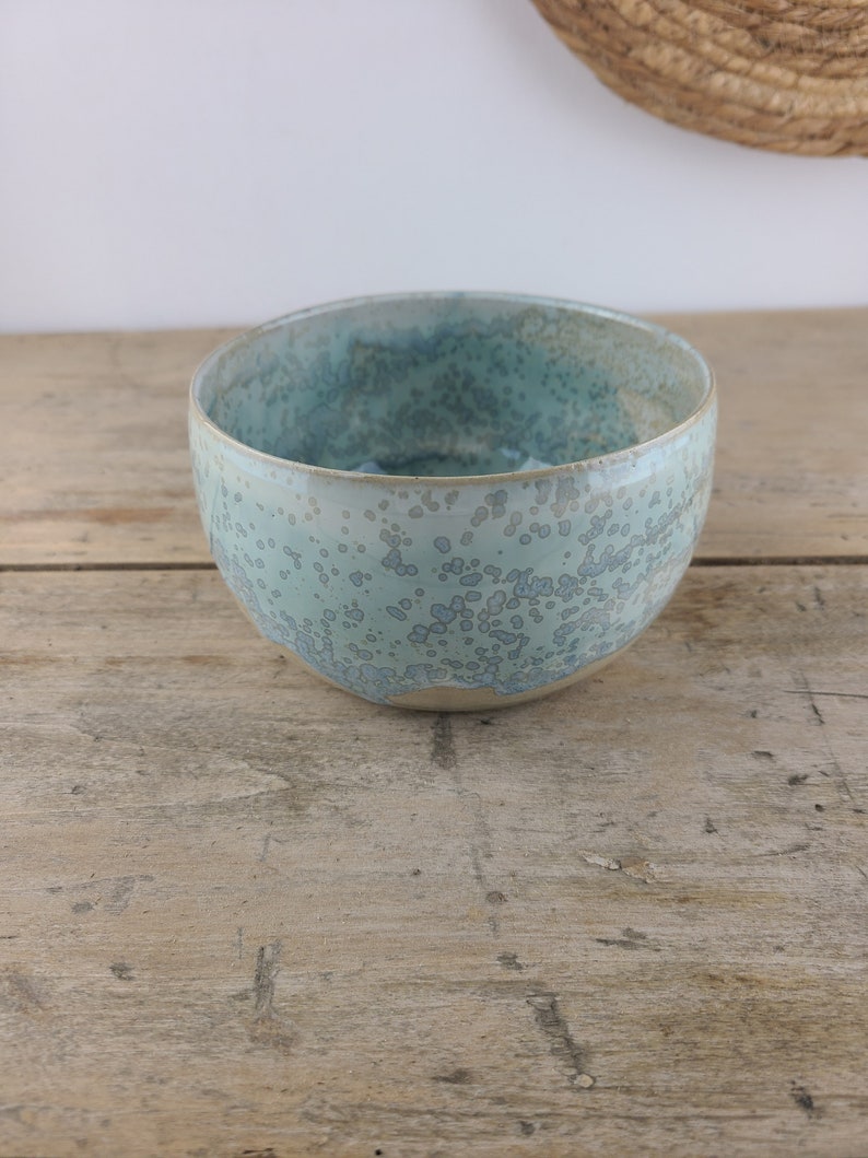 Enamelled stoneware bowl made on a potter's wheel, crystallized water green, artisanal bowl for your kitchen image 5