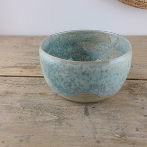 Enamelled stoneware bowl made on a potter's wheel, crystallized water green, artisanal bowl for your kitchen image 6