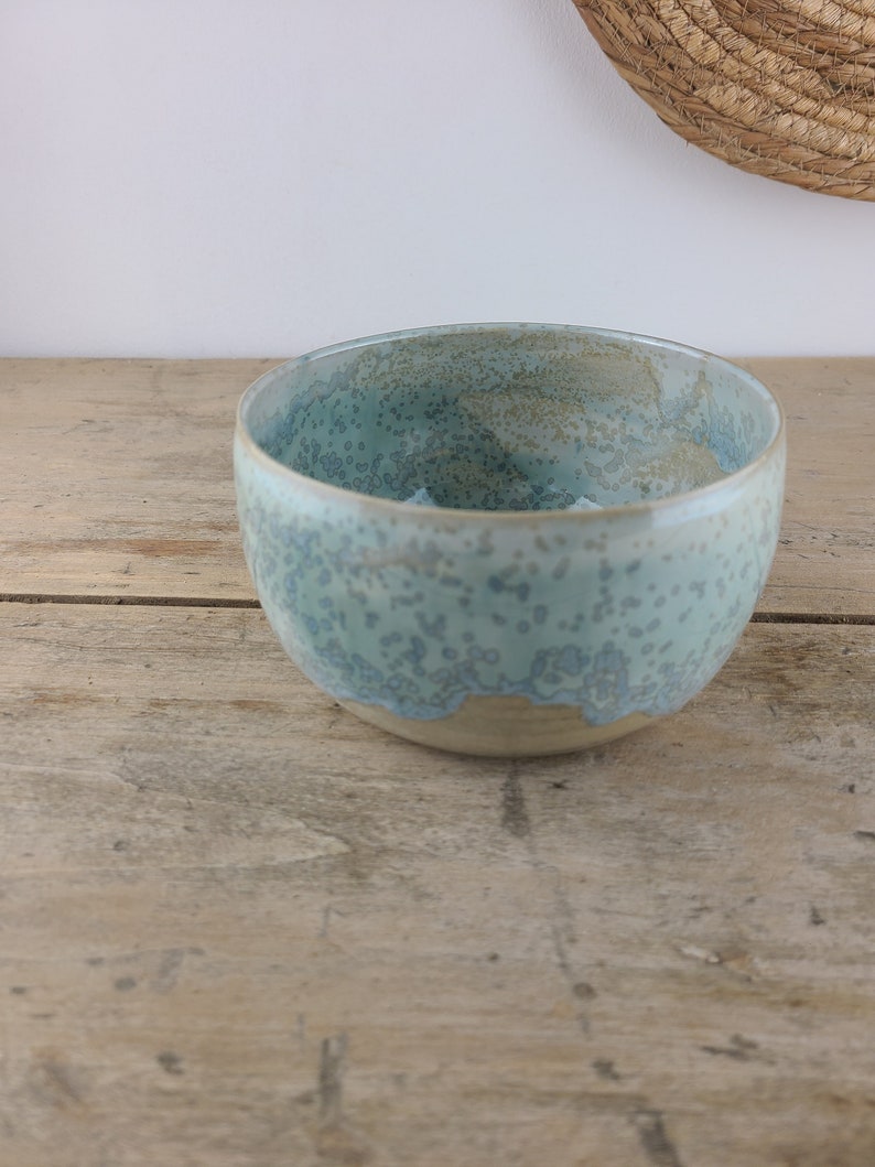 Enamelled stoneware bowl made on a potter's wheel, crystallized water green, artisanal bowl for your kitchen image 6