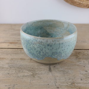 Enamelled stoneware bowl made on a potter's wheel, crystallized water green, artisanal bowl for your kitchen image 1