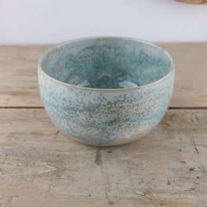 Enamelled stoneware bowl made on a potter's wheel, crystallized water green, artisanal bowl for your kitchen image 2