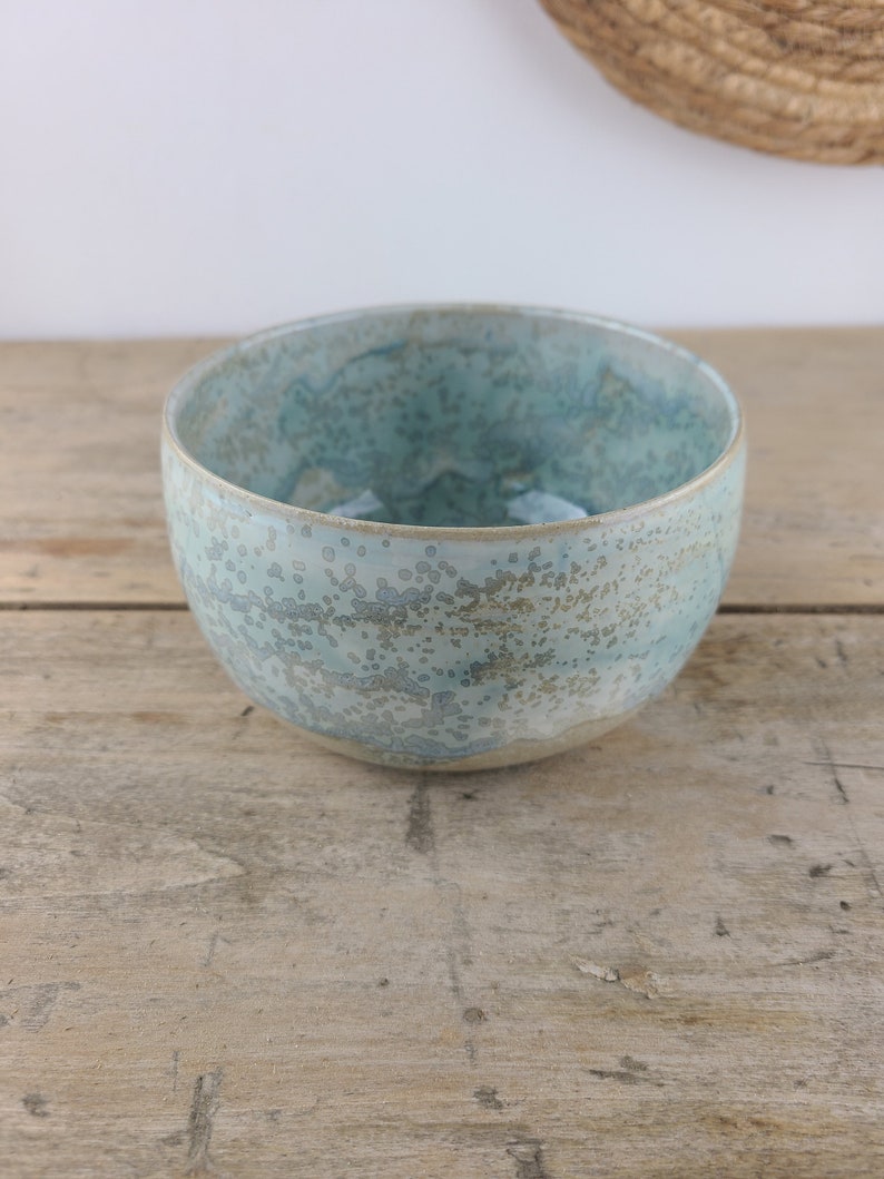 Enamelled stoneware bowl made on a potter's wheel, crystallized water green, artisanal bowl for your kitchen image 2