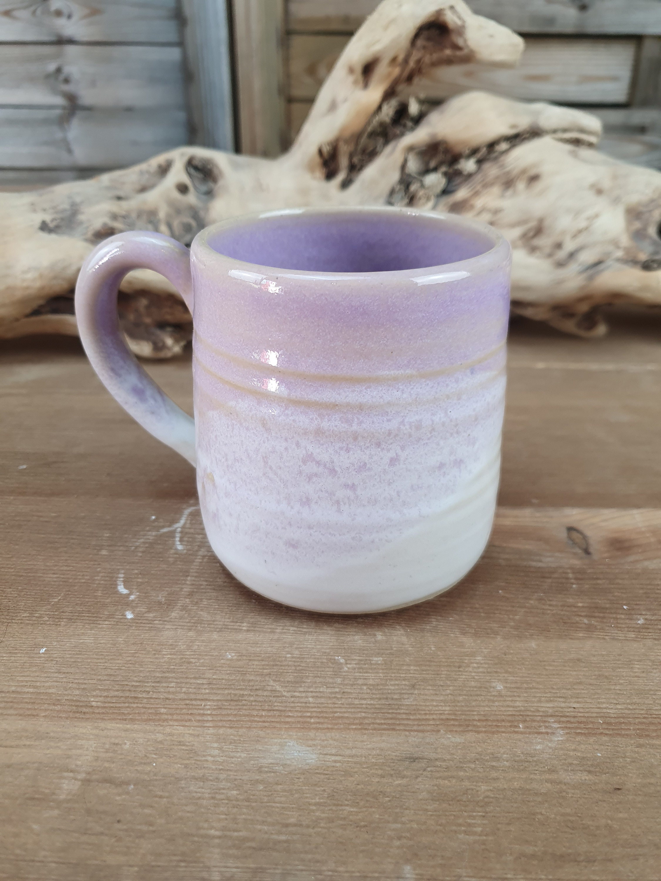 Tasse, en Grès Émaillé, Blanche et Rose Pour Le Thé ou Café, Fabrication Artisanale