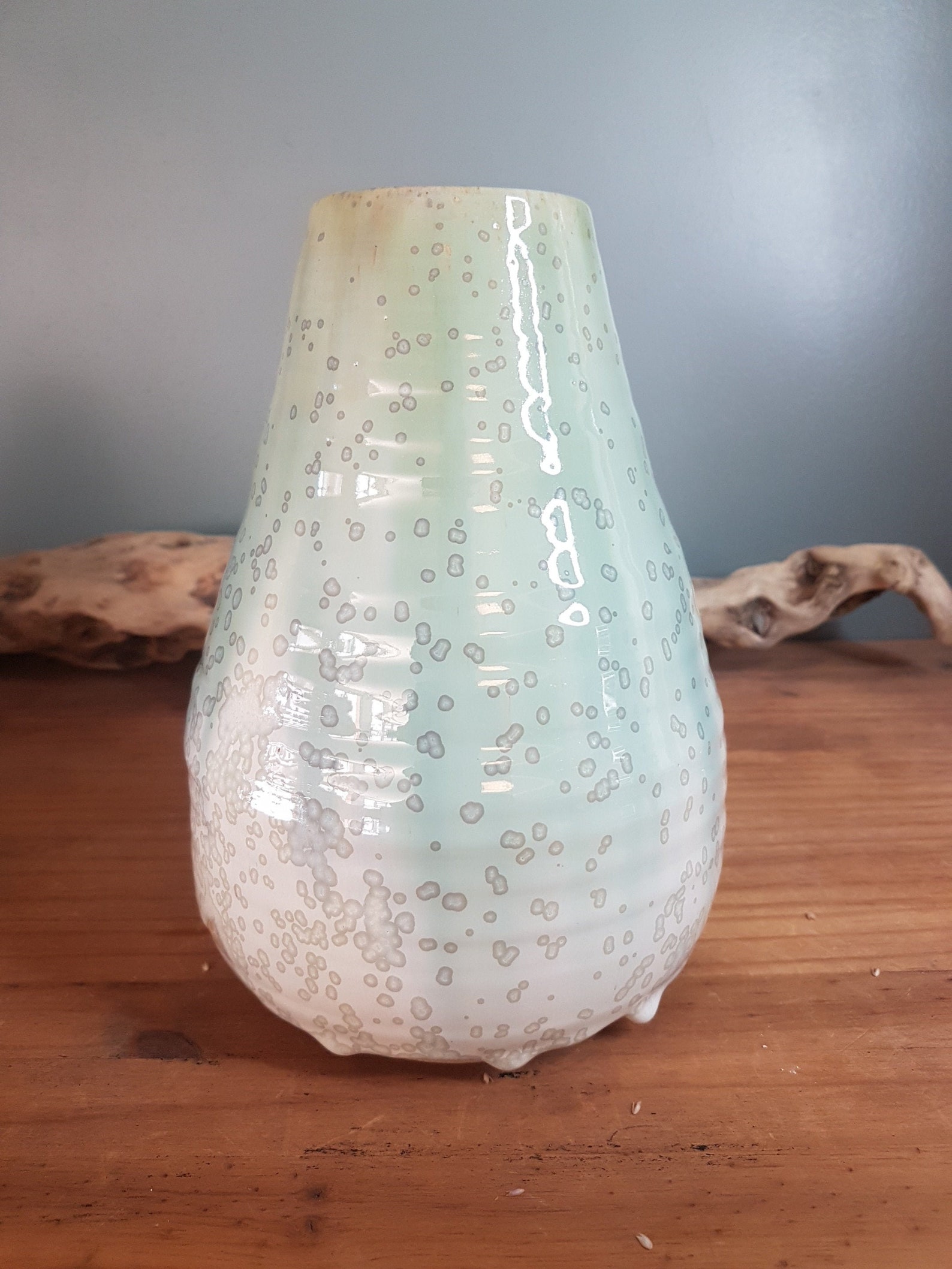 Large white and green ceramic water vase handcrafted creation Etsy