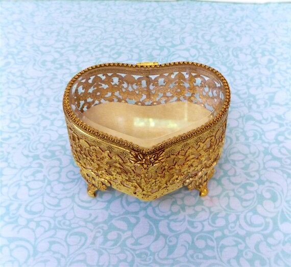 Heart Jewelry Box, heart trinket box, footed jewel