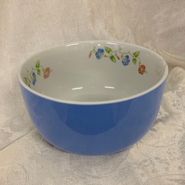 large mixing bowl, blue stoneware bowl, servingware, retro kitchenware