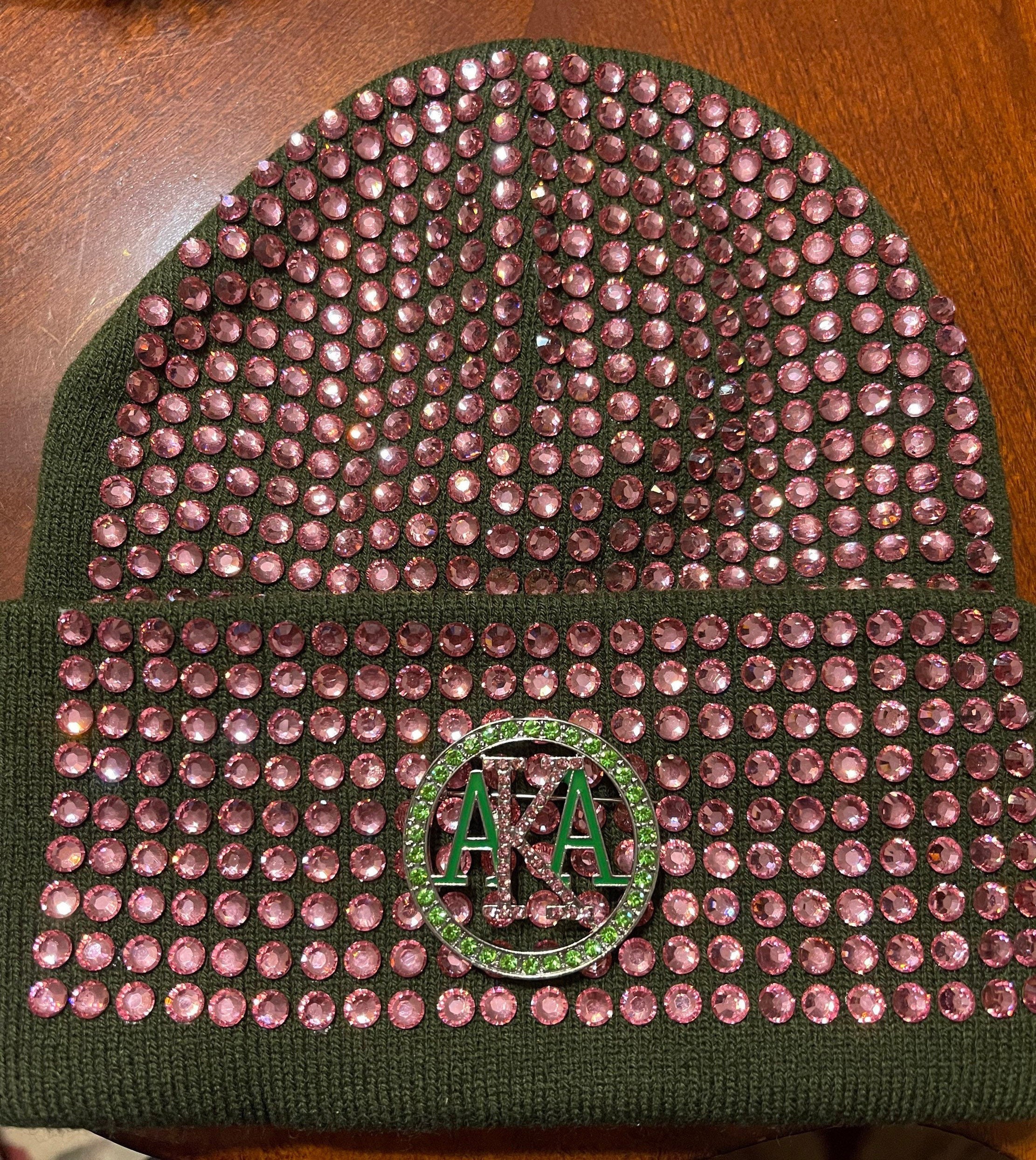 AKA Alpha Kappa Alpha Beanie Black‎ Women design with Pink & Green Logo Alpha Kappa Alpha Embroidered Bucket Hat Pink M/L 58 CM  main image 2